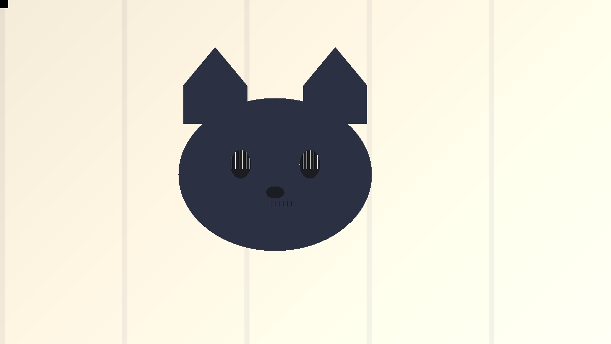 A dark geometric cat face on warm striped paper